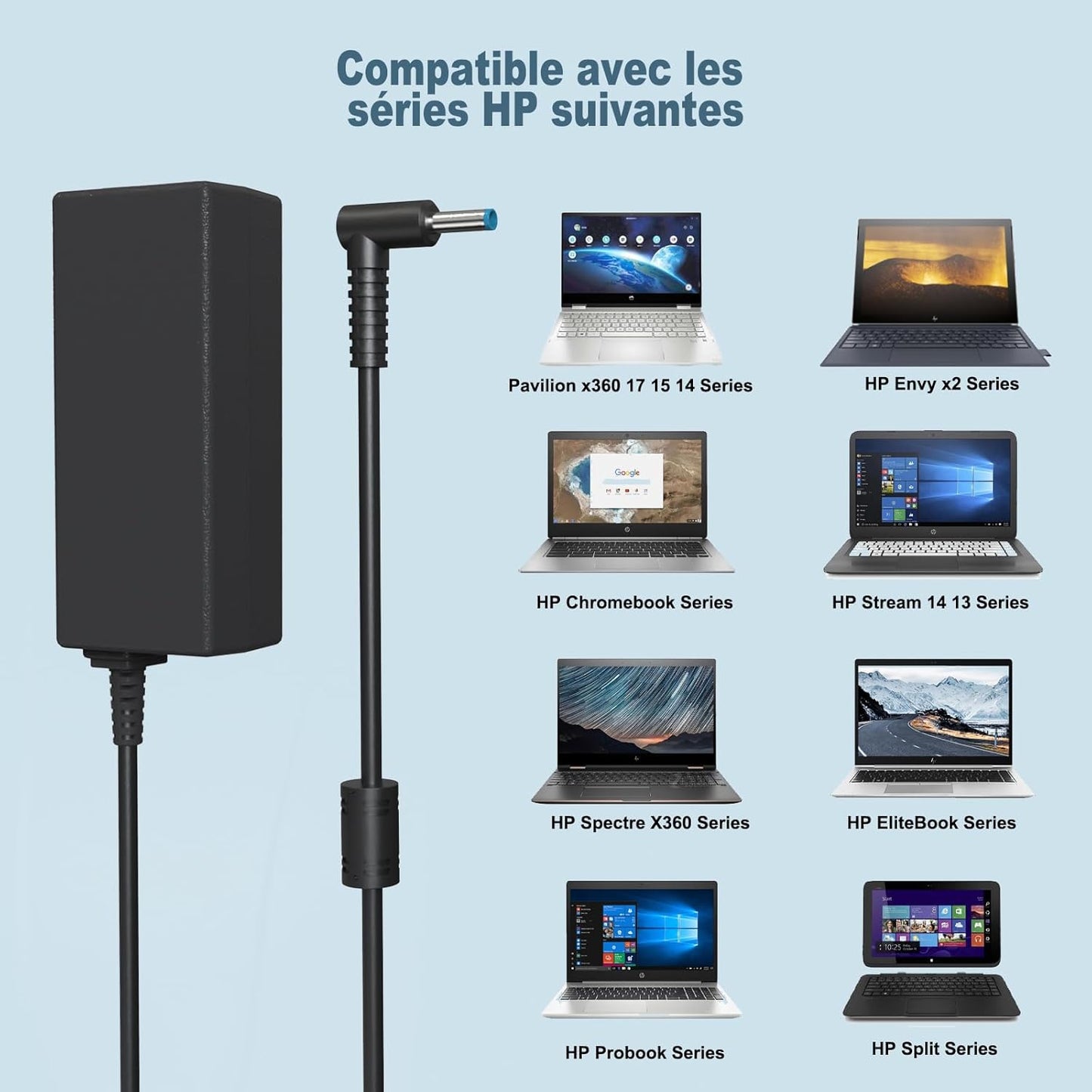 Cargador de clavija azul de 65 W para la serie HP EliteBook/Probook